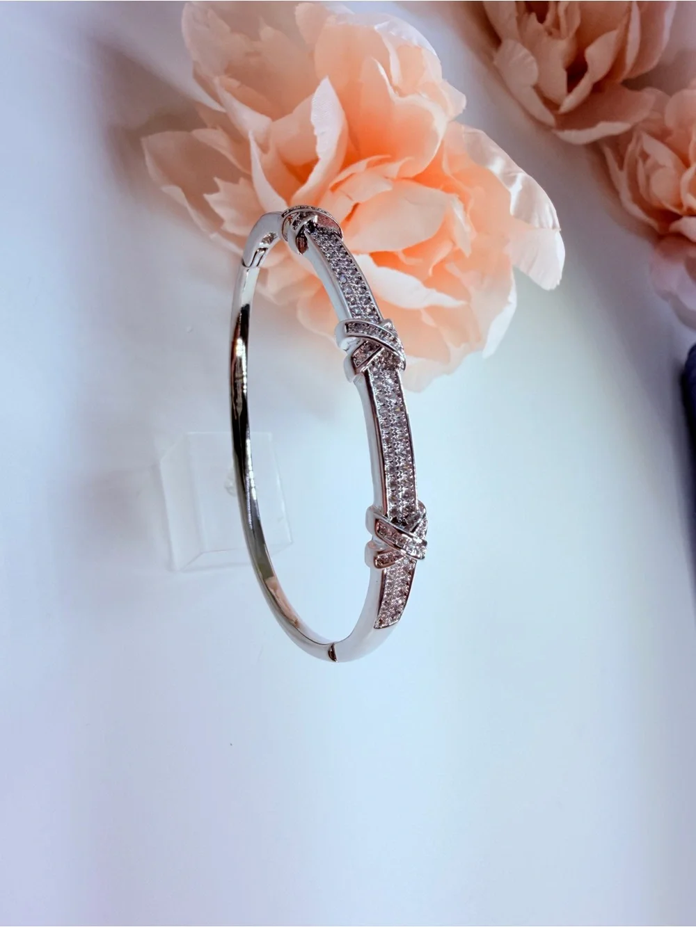 Silver Crystal Pave Knot Bangle Bracelet - Women Jewelry